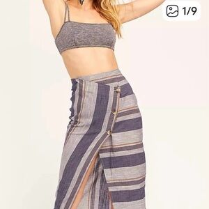 NWOT Free People Big Sur Midi Skirt Blue Stripped Women's Size 10
